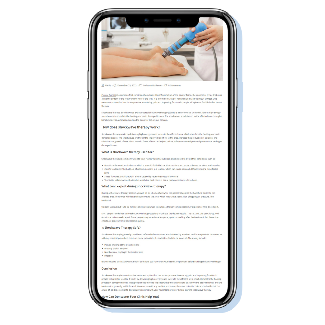 Doncaster Foot Clinic Search Engine Optimisation portfolio